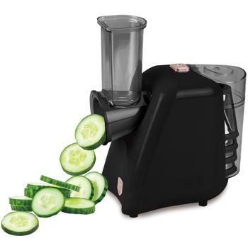 Preview: Elektrische Küchenreibe mit 5 Aufsätzen, schwarz-roségold, 150 Watt -  Zum Hobeln, Hacken oder Reiben