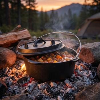 Robust 4 liter cast iron Dutch Oven with feet: Ideal for braising, baking & outdoor cooking, even heat