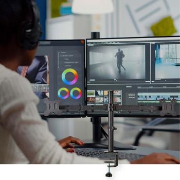 Preview: Support Double Écran Bureau Ergonomique - Inclinable, Pivotant, Réglable Hauteur, Rotation 360° - VESA 75/100, pour 2 Moniteurs 15-32