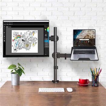 Preview: Support Écran Mobile avec Support Ordinateur Portable - Ergonomique pour Bureau & Télétravail - Compatible Moniteurs 15-32