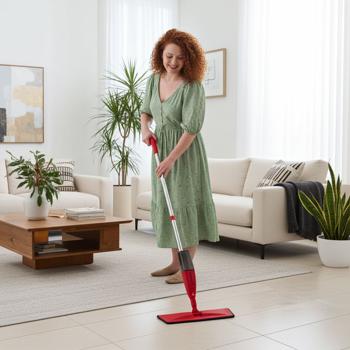 Preview: Balai-serpillère 2 en 1 avec vaporisateur - Réservoir 300 ml - Tête pivotante - Nettoyage sols carrelage, stratifié, bois, vinyle - Serpillière microfibre incluse