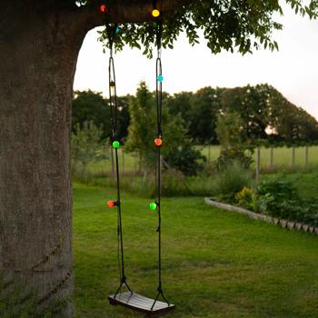 Preview: set di 2 luci d‘atmosfera a LED a 4 colori con 10 lampadine, circa 2,7 m, IP44: ghirlanda di luci colorate - ideale per giardino, balcone e feste