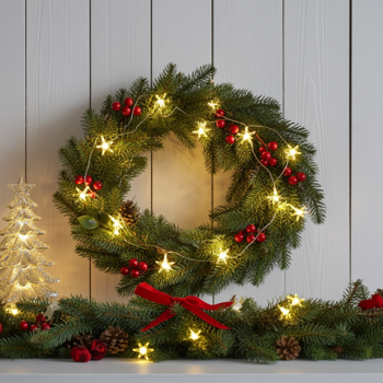 Set da 2 incantevoli ghirlande luminose a stelle LED, bianco caldo, 4,2 m – Decorazione incantevole, ideale per finestre, Natale, come regalo - a batteria