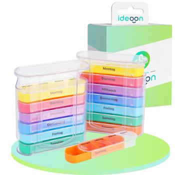 Preview: Lot de 2 Piluliers 7 Jours Multicolores - 4 Compartiments/Jour Matin Midi Soir Nuit - Rangement Sûr Voyage - 13x11x4.3cm