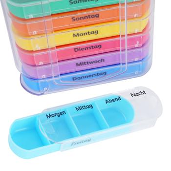 Preview: set of 4 medication box 7 days: Colorful, 4 compartments daily - A weekly pill dispenser for easy, safe intake & overview