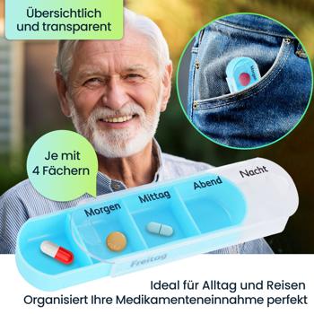 Preview: 4er Set Medikamentenbox 7 Tage: Bunt, 4 Fächer täglich – Ein Wochen-Pillendosierer für einfache, sichere Einnahme & Übersicht