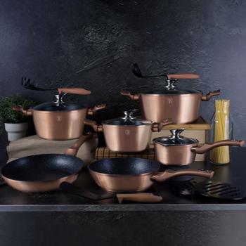 Preview: Esclusivo set da cucina di design, 15 pezzi, utensili da cucina e sottopentola, elegante oro rosa, alluminio di alta qualità e stile
