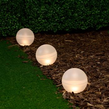 Preview: Decorative 5 solar light globes with ground spike: warm white & RGB - LED garden lamps, ideal for patios, lawns & flower beds