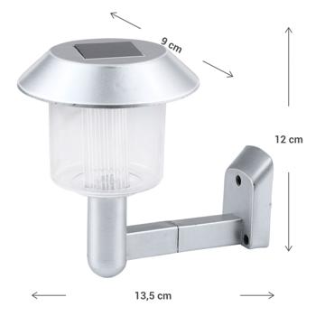 Preview: Solar-Wandleuchte silber - Energieeffiziente LED-Beleuchtung für Aussenwände mit Dämmerungssensor - Kabellos, Ni-MH 1.2V 40mAh Akku, Kaltweisslicht