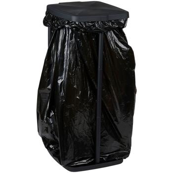 Preview: Support Sac Poubelle Robuste - Couvercle Anti-Odeurs & Pliable - Cuisine-Jardin-Camping-Chantier - ABS Noir 34x29x69cm