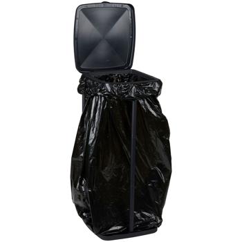 Preview: Support Sac Poubelle Robuste - Couvercle Anti-Odeurs & Pliable - Cuisine-Jardin-Camping-Chantier - ABS Noir 34x29x69cm