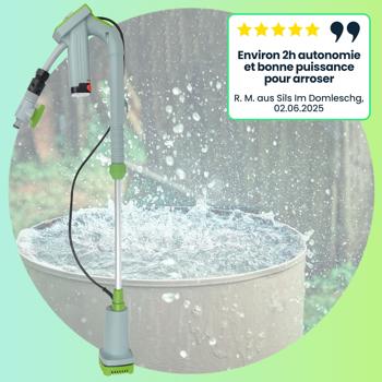 Preview: Pompe Submersible Mobile à Batterie - Arrosage Jardin sans Électricité, Tonneaux de Pluie - Mannesmann 12V Li-Ion 1500L/h - Filtre & Robinet