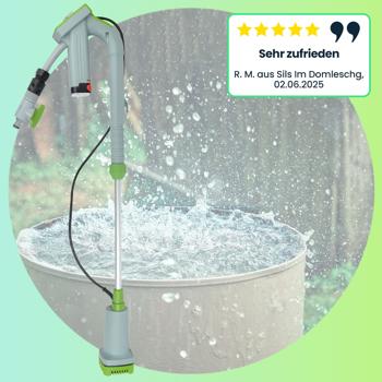 Preview: Mobile Akku-Tauchpumpe für Regentonnen: Bequeme Gartenbewässerung ohne Stromanschluss, kraftvoll, leicht & vielseitig einsetzbar, für jeden Garten