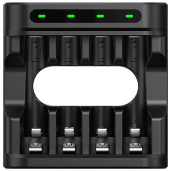 Preview: Chargeur de Piles Universel Intelligent - AAA/AA Li-Ion/NiMH, 4 Baies, USB-C, LEDs, Protection Surcharge/Court-Circuit - Optimise Puissance et Durée de Vie