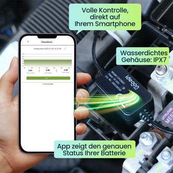 Preview: Hochleistungs-KFZ-Batterie-Wächter mit App – Zuverlässige 6-12V Überwachung für maximale Startleistung, Batterie Monitor, IPX7