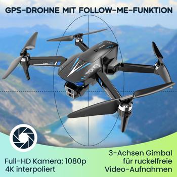 Preview: Profi GPS-Drohne mit Full-HD-Kamera & 3-Achsen-Gimbal – 800m Reichweite, Live View, Follow-Me-Modus & Ersatzrotoren