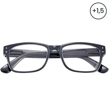 Preview: lot de 2 lunettes de lecture à la mode avec étui à lunettes, +1,5 dpt, noir : lunettes de vue classiques pour femmes & hommes, élégantes, confortables & robustes