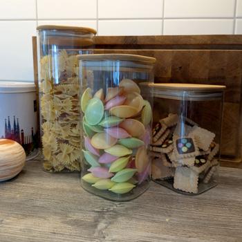 Preview: Storage jar set with lid made of bamboo, 6 pcs, 3 sizes: Elegant storage for the kitchen - aroma-safe & space-saving freshness!