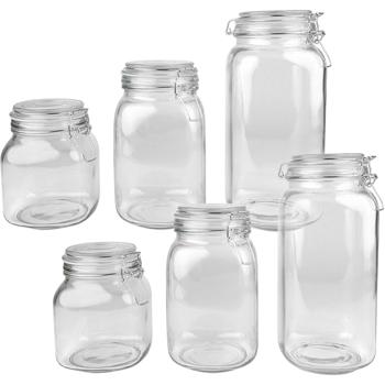 set of 2 storage jars with clamp closure, 3 sizes: Glass jars with tension lock - A freshness guarantee & aroma protection for kitchen & storage
