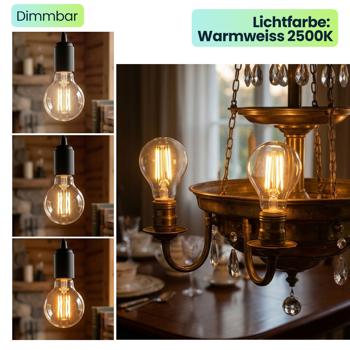 Preview: 3er-Set LED Filament Lampe G45 E27 4W 400lm Warmweiss 2500K Vintage Glühbirne Retro Glühlampe Dimmbar Warmes Licht Kugelform Edison Tropfenlampe