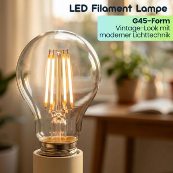 Preview: 3er-Set LED Filament Lampe G45 E27 4W 400lm Warmweiss 2500K Vintage Glühbirne Retro Glühlampe Dimmbar Warmes Licht Kugelform Edison Tropfenlampe