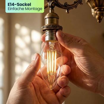 Preview: 3er-Set LED Filament Kerzenlampe C35 E14 4W 400lm Warmweiss 2500K Vintage Glühbirne Retro Glühlampe Warmes Licht Windlicht Kerzenform