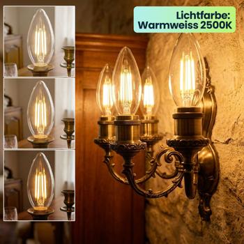 Preview: 3er-Set LED Filament Kerzenlampe C35 E14 4W 400lm Warmweiss 2500K Vintage Glühbirne Retro Glühlampe Warmes Licht Windlicht Kerzenform