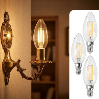Set 3 pezzi lampadine a candela LED a filamento C35 E14 4 W 400 lm bianco caldo 2500 K lampadina vintage lampada retrò luce calda forma candela
