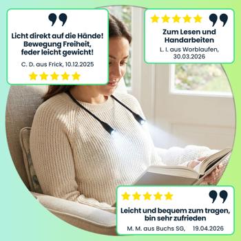 Preview: 2er-Set LED-Leseleuchte zum Umhängen: Dimmbar, 3 Farbtemperaturen, Akku – Freihändiges Licht fur Lesen, Handarbeit & Reisen