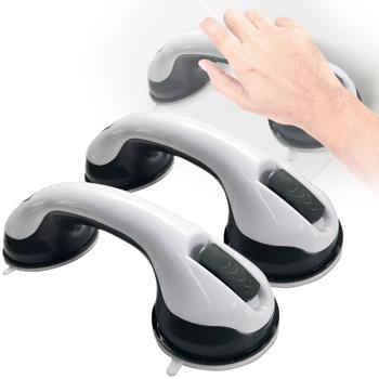 Preview: 2 Poignées à Ventouse Salle de Bain WC - Barres d‘Appui Sécurité sans Perçage - Polyvalentes - Fixation Rapide, 70kg, 28x9cm, PP+PVC