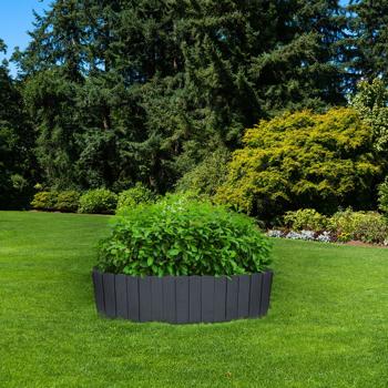 Preview: Robusta bordura per aiuole in legno in elegante grigio scuro, 200 x 20/35 cm - bordura decorativa per aiuole, sentieri e prati, resistente alle intemperie e durevole nel tempo