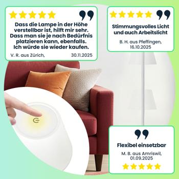 Preview: 2er-Set Moderne höhenverstellbare LED-Stehlampe, dimmbar, weiss, 50 /90/130 cm - ein elegantes Stimmungslicht für Wohnzimmer, Schlafzimmer & Büro