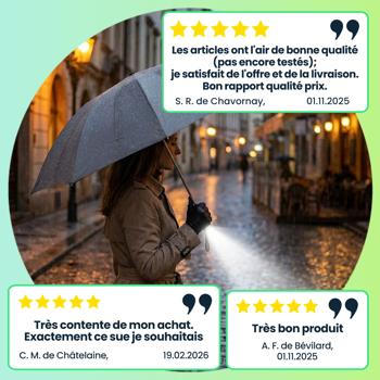 Preview: 2 parapluies pliants avec lampe de poche LED intégrée, Ø 105 cm – vos alliés parfaits contre la pluie et l’obscurité  – anthracite