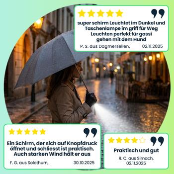 Preview: 2er-Set Faltbarer Regenschirm mit LED-Taschenlampe, Ø105 cm, anthrazit: Ein perfekter Allwetter-Begleiter für Dunkelheit & Regenschauer