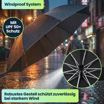Preview: 2er-Set Faltbarer Regenschirm mit LED-Taschenlampe, Ø105 cm, anthrazit: Ein perfekter Allwetter-Begleiter für Dunkelheit & Regenschauer