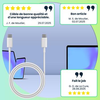 Preview: lot de 2 câbles de charge USB-C, blanc, 1,5 m : charge rapide pour téléphone portable, tablette & ordinateur portable, robuste, flexible & fiable  pour Samsung, Xiaomi, iPad et bien d‘autres.