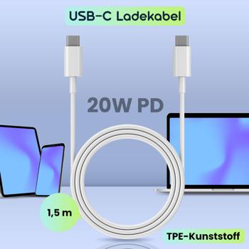 Preview: 2er-Set USB-C Ladekabel, weiss, 1,5 m: Schnellladen für Handy, Tablet & Laptop, Robust, flexibel & zuverlässig für Samsung, Xiaomi, iPad uvm.