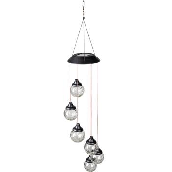 Preview: Carillon LED multicolore solaire - Décoration jardin balcon terrasse fenêtre - 6 boules verre craquelé - IP44 - Auto on/off - 12.5x60cm