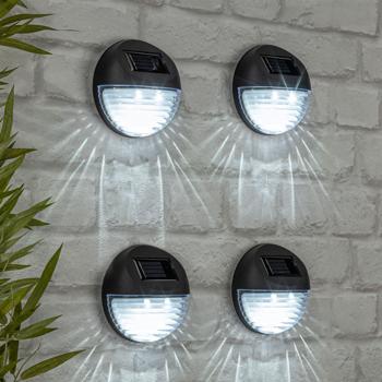 Preview: set of 4 compact solar LED wall light & fence light: Stylish outdoor lighting for steps & paths, energy-saving, weatherproof