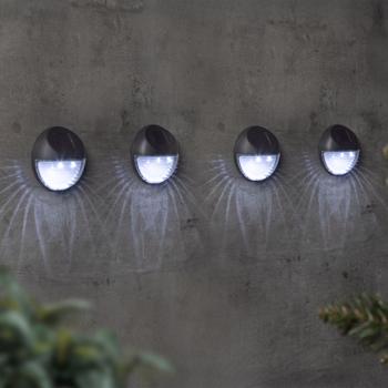 Preview: set of 8 compact solar LED wall light & fence light: Stylish outdoor lighting for steps & paths, energy-saving, weatherproof