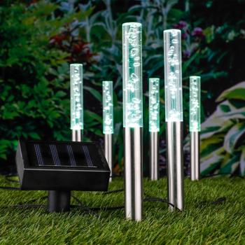 Preview: Bastoni luminosi a LED solari Bubbles: luci da giardino che cambiano colore con picchetto a terra - un magico gioco di luci per balcone, patio e giardino