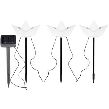 Preview: set of 2 solar decorative lights 3 paper boats (white): 28.5 cm high, incl. ground spike - decorative boat-shaped solar lamps for atmospheric lighting