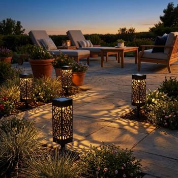 set di 4 lampade solari con picchetto a terra - elegante lanterna da giardino con pannello solare, resistente alle intemperie e ad alta efficienza energetica - ideale per patio, sentiero e balcone
