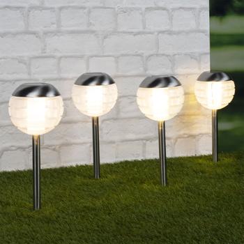 Preview: Elegantes 8er LED-Kugelleuchten Set mit Erdspiess: Stimmungsvolle Gartenbeleuchtung, robust, langlebig & einfach zu installieren für Wege, Beete & Terrasse