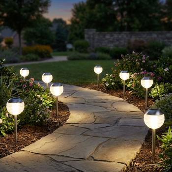 Elegantes 8er LED-Kugelleuchten Set mit Erdspiess: Stimmungsvolle Gartenbeleuchtung, robust, langlebig & einfach zu installieren für Wege, Beete & Terrasse