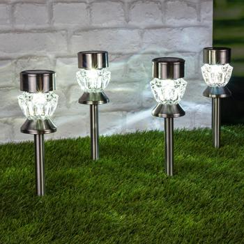 Preview: Dekorative Solar Gartenleuchten Stecker (RGB & Warmweiss, Ø7x36cm), 4er-Set: Beleuchtung für Beet & Rasen, farbige Akzente & gemütliches Weisslicht