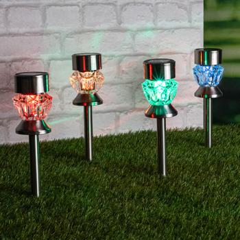 Preview: Decorative solar garden lights plug (RGB & warm white, Ø7x36cm), set of 4: lighting for flower beds & lawns, colorful accents & cozy white light
