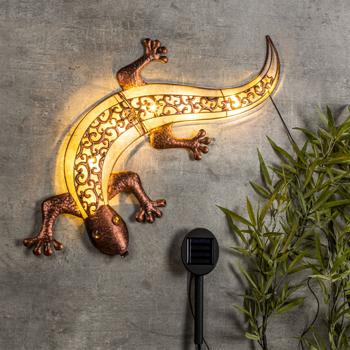 Preview: Dekorative Solar Wandlampe Gecko: Romantische Aussenbeleuchtung, kabellos & sorgt für eine gemütliche Atmosphäre im Freien