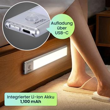 Preview: 4er-Set Flache Akku LED-Lichtleiste, 20,5cm mit Bewegungssensor: Kabellos, hell & energiesparend – Perfekt für Schrank, Flur & Küche