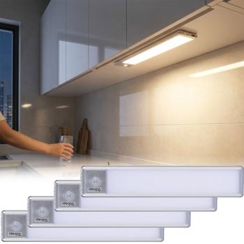 Set of 4 slim rechargeable LED light bars, 20.5 cm with motion sensor: Wireless, bright & energy‑saving – perfect for cabinet, hallway & kitchen